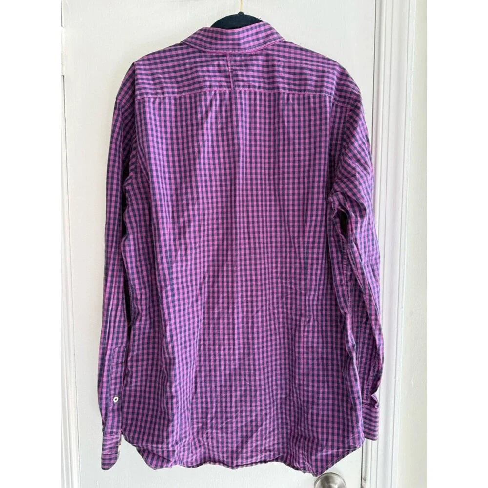 Banana Republic Purple and Black Check Button-Down Shirt Size L